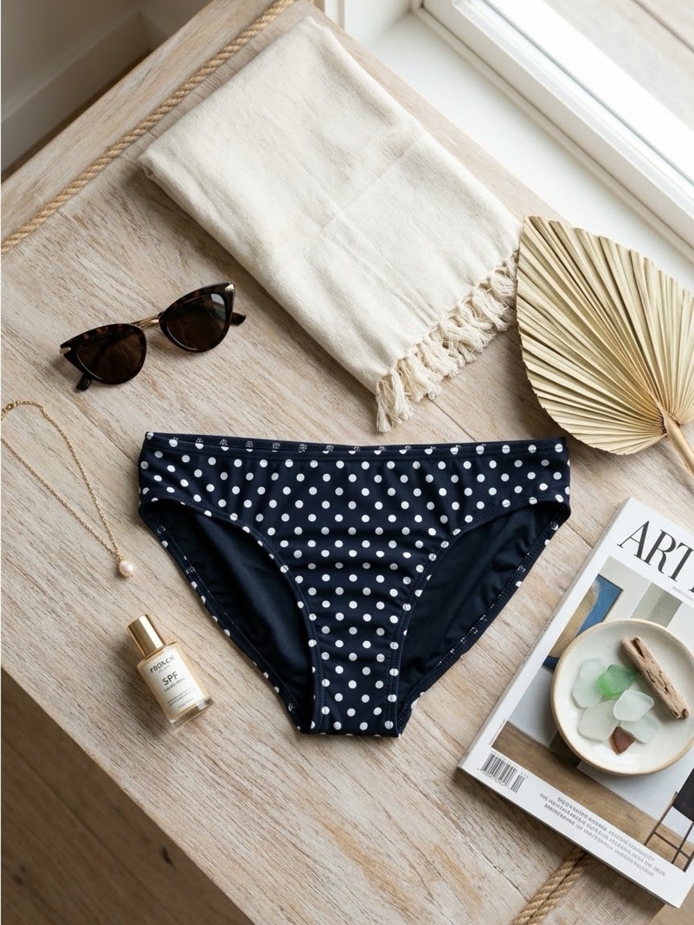 Lands' End Black Bikini Bottom with White Polka Dots (TSE)